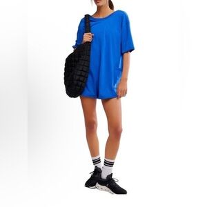 NWT FREE PEOPLE SHORT ROMPER ELECTRIC BLUE COTTON SHORT SLEEVE SIZE M Retail 60